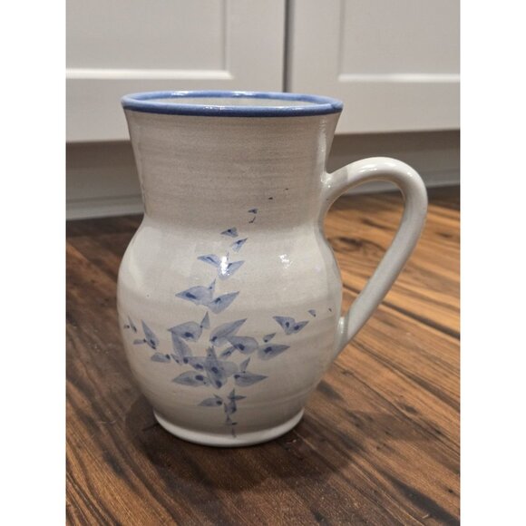 Red Wing Other - Red Wing Stoneware Blue Spongeware Pitcher Vase Floral Pottery USA